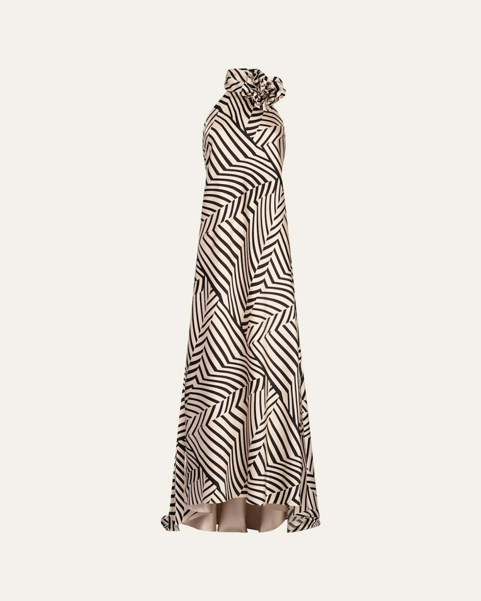 Tila Halter Ruffle Printed Silk Gown